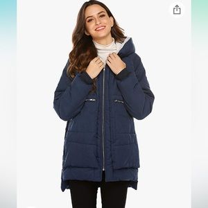 Beyove navy blue long down winter jacket, large